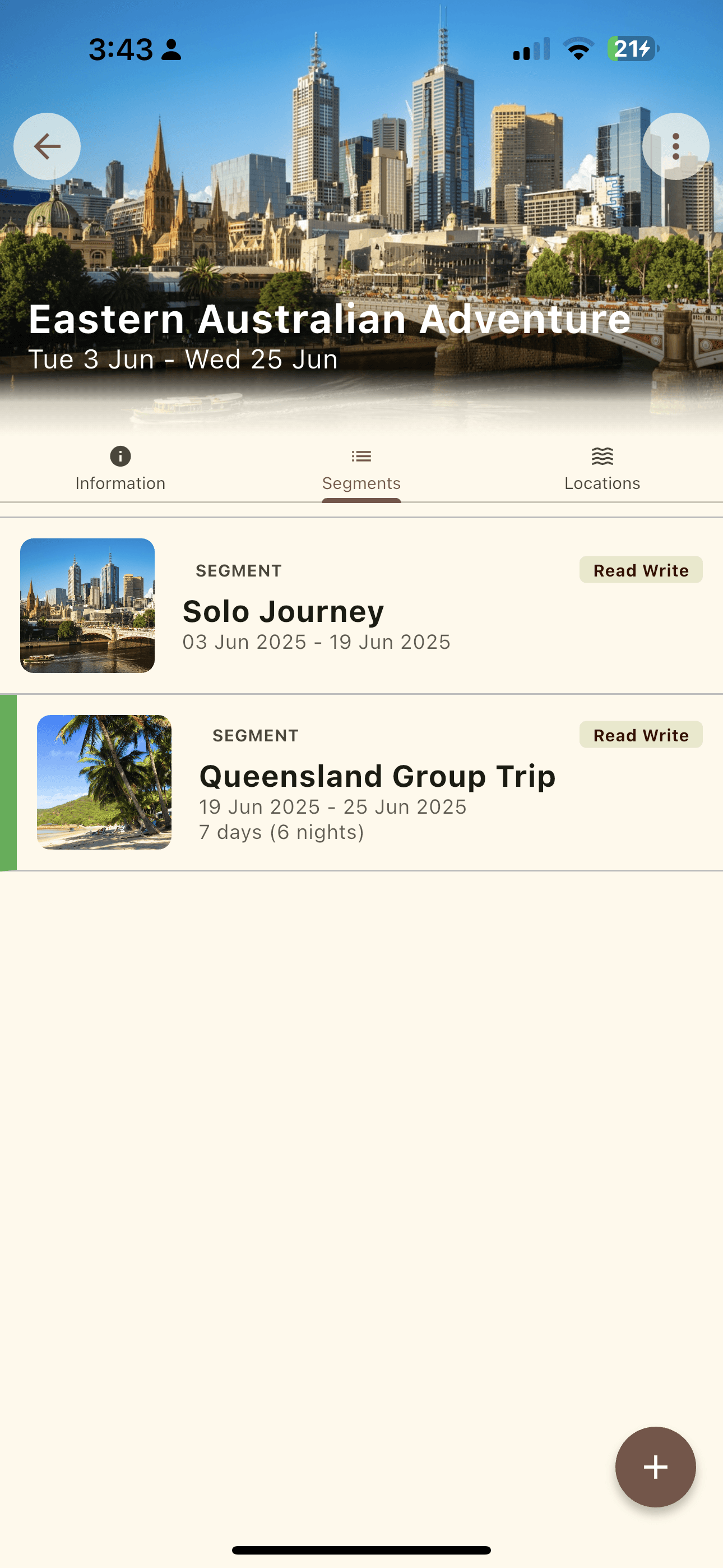 Application trip segments screenshot